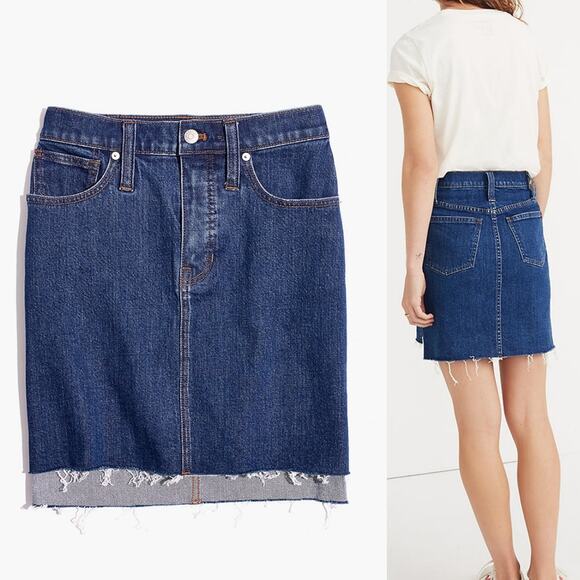 Madewell Cut Off Frayed Step Hem Denim Mini Skirt Size 27 - Picture 5 of 10